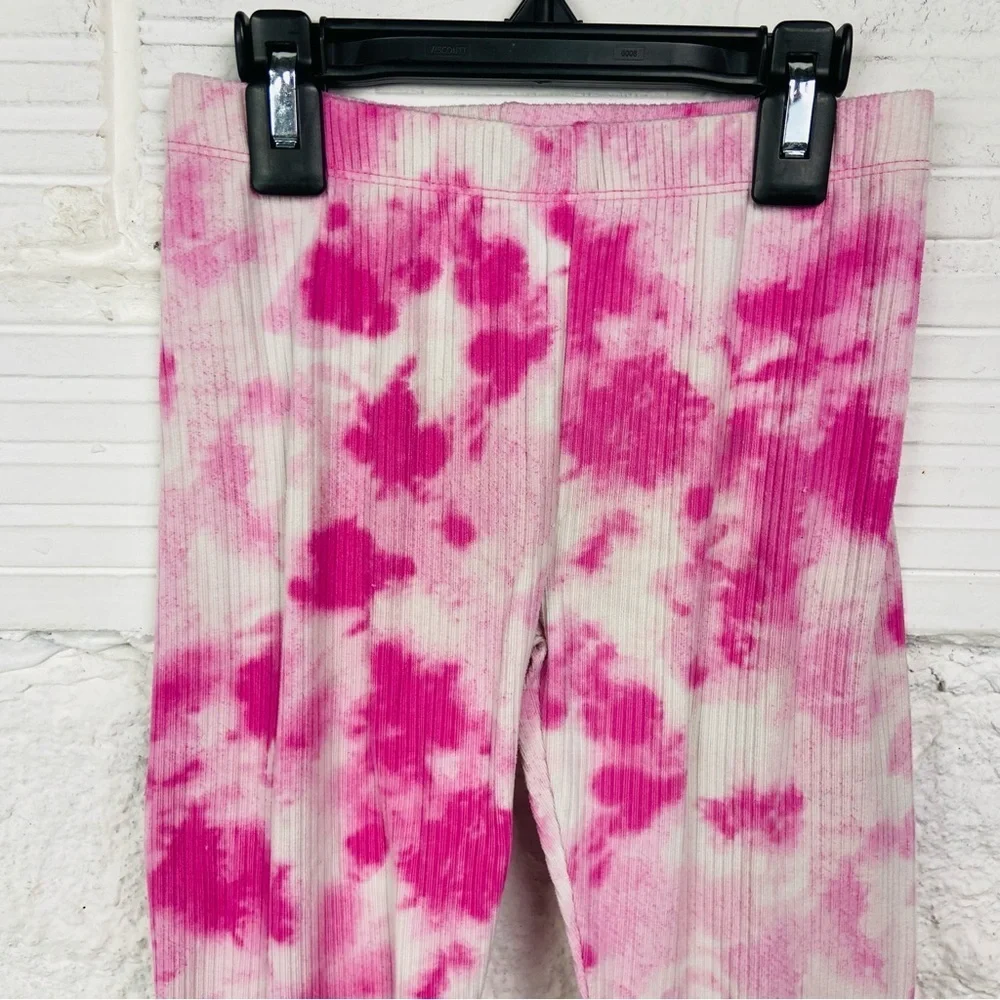 Falls Creek Pink and White Tie-Dye ribbed Kids Leggings size small 6/6X